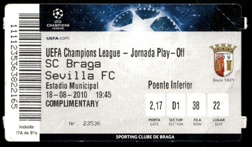 Ticket 2010 braga sevilla - ticket,